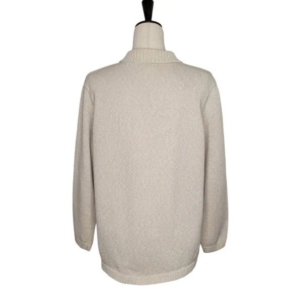 Yarnworks Cream Heathered Zip-Up Cardigan Sweater Size L - Picture 4 of 8